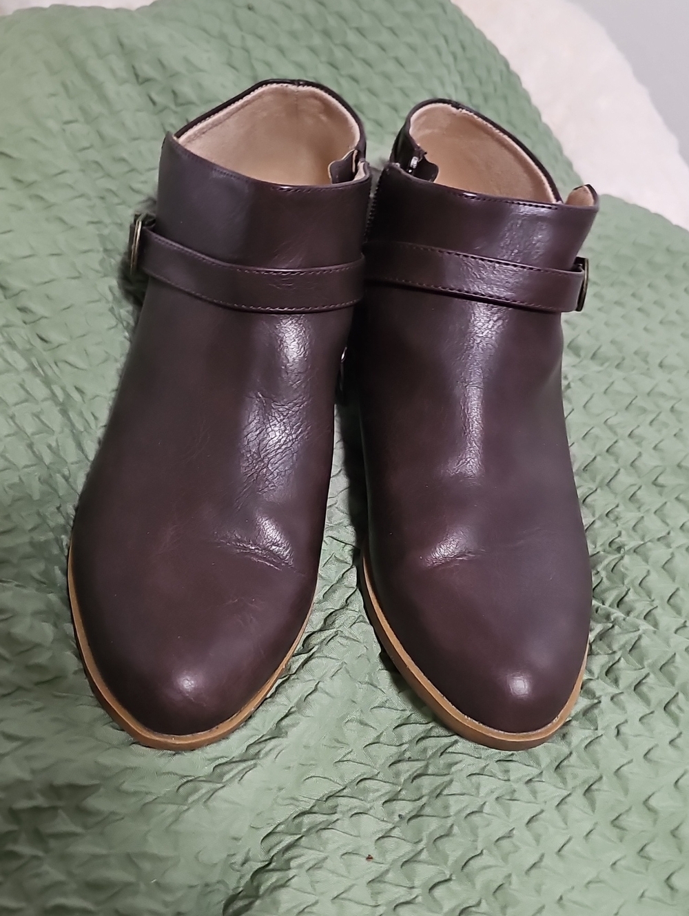 Life Stride Brown Leather Ankle Booties with Strap